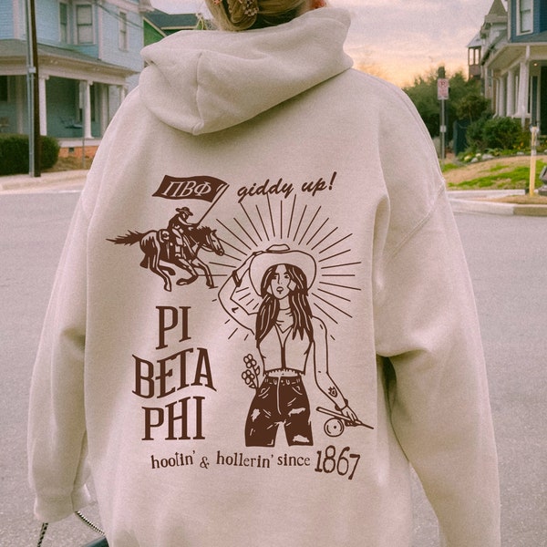 Pi Beta Phi Country Inspired Sorority Hoodie | Pi Phi Trendy Giddy Up Sweatshirt | Big Little Gift | Bid Day Recruitment Gift