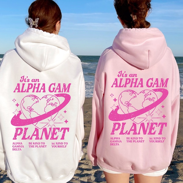 Alpha Gamma Delta Planet Hoodie | Soyez gentil avec la planète Sweat à capuche de sororité à la mode | Sweat-shirt Greek Life | Sweat-shirt Sorority Tendance