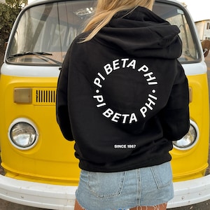 Pi Beta Phi Simple Trendy Cute Circle Sorority Hoodie Sweatshirt Design Black