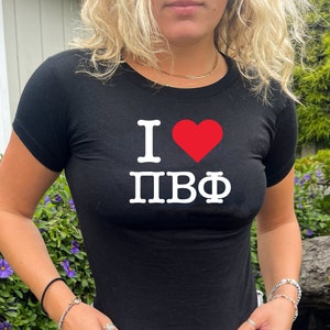 I Heart Pi Beta Phi NY-Inspired Crop Top | Retro Phi Sig Sorority Baby Tee | Y2K Vintage Inspired 2000s Sorority T-Shirt Crop Top