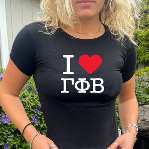 I Heart Gamma Phi Beta NY-Inspired Crop Top | Retro Gamma Phi Sorority Baby Tee | Y2K Vintage Inspired 2000s GPhi Sorority T-Shirt Crop Top