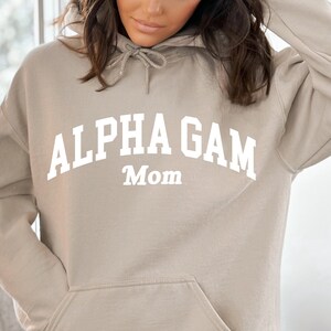 Alpha Gamma Delta Mom Hoodie Sweatshirt | Varsity Alpha Gam Mom Sorority Jacket | Mom Greek Life Gift | Comfy Sweatshirt