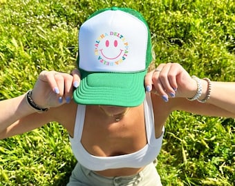 Alpha Delta Pi Colorful Smile Trendy Trucker Hat | ADPi Bid Day Recruitment Custom Foam Trucker Hat | Big Little Sorority College Gift