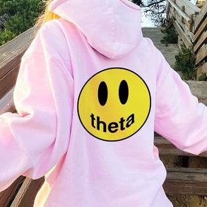 Kappa Alpha Theta Smiley Drew Sorority Hoodie Front Logo Back Smiley | Greek Apparel | Custom Apparel | Theta Smiley Hoodie