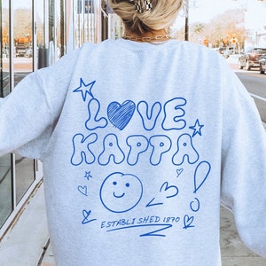 Kappa Kappa Gamma Love Doodle Crewneck | Kappa Trendy College Greek Custom Sweatshirt | Big Little Sorority Gift