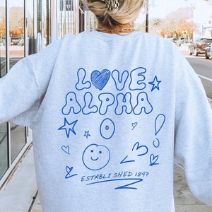 Alpha Omicron Pi Love Doodle Crewneck | Alpha O Trendy College Greek Custom Sweatshirt | Big Little Sorority Gift