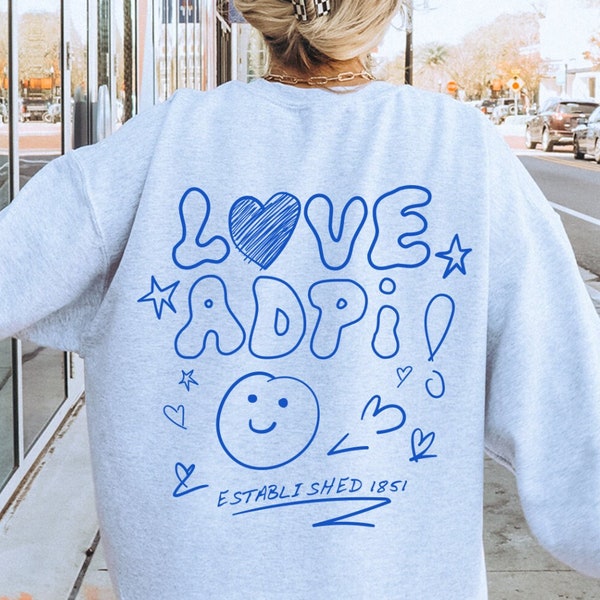 Alpha Delta Pi Love Doodle Crewneck | ADPi Trendy College Greek Custom Sweatshirt | Big Little Sorority Gift