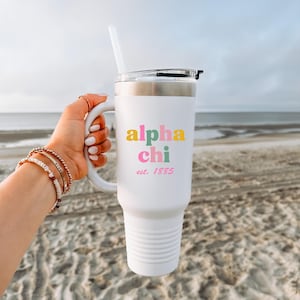 Alpha Chi Omega 40 Unzen Trendy Bunter Text Sorority Becher | AXO Becher Becher Big Little Einstellung Geschenk