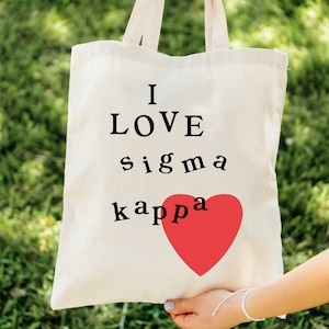 Sigma Kappa I Love Heart Sorority Tote Bag | Sig Kap College Sorority Class Bag | Beach Bag | Big Little Tote Gift