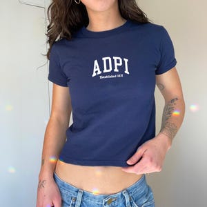 Alpha Delta Pi Varsity Sorority Crop Top | ADPi Sorority Baby Tee | Y2K Vintage 2000s Sorority T-Shirt Crop Top | Bid Day Recruitment
