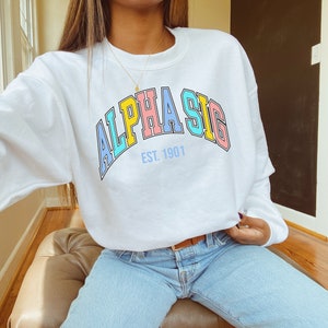 Sweat-shirt ras du cou Alpha Sigma Alpha | Ras du cou tendance universitaire Alpha Sig sorority | Grand petit cadeau grec | Sweat confortable