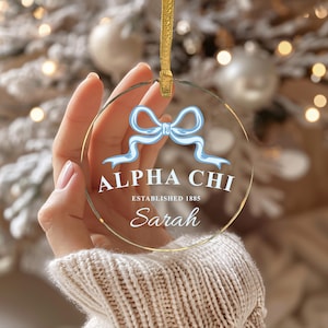 Alpha Chi Omega Sorority Clear Ribbon Acrylic Ornament | AXO Customizable Christmas Gift | Custom Name Ornament