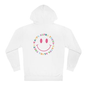 Kappa Alpha Theta Sorority Hoodie Cute Smiley Groovy Colorful Hoodie Circle Text Soft MadHappy Sweatshirt Trendy Theta Gift