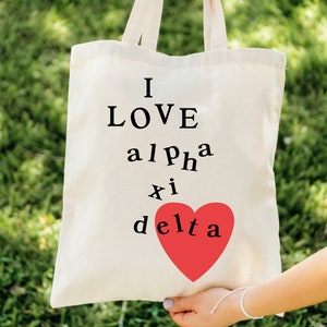 Alpha Xi Delta I Love Heart Sorority Tote Bag | Alpha Xi College Sorority Class Bag | Beach Bag | Big Little Tote Gift