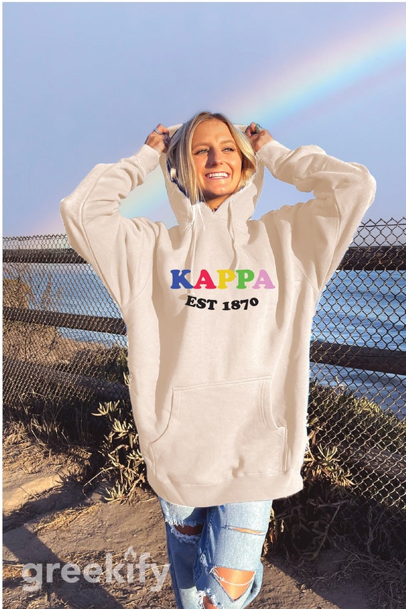 Kappa Kappa Gamma Colorful Sorority Sweatshirt Cute Local Optimist Inspired  MadHappy Kappa Soft Cozy Hoodie Light Cream