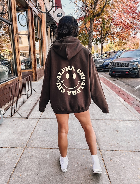 Alpha Chi Omega Smiley Dark Brown Sorority Sweatshirt | Trendy Custom  Sorority Hoodie | Available in Brown Black Green Blue \u0026 Pink - Etsy