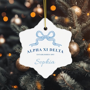 Alpha Xi Delta Customizable Trendy Ribbon Ornament Gift | Alpha Xi Holiday Christmas Gift | Sorority Ornament | Your Name