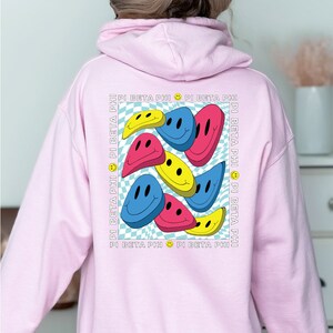 Pi Beta Phi Trippy Smiley Cute Trendy Pi Phi Sorority Hoodie / Sweatshirt - Available in Mint Lavender and Light Pink