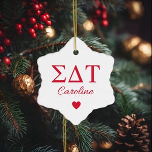 Sigma Delta Tau Customizable Trendy Red Letter Ornament Gift | Sig Delt Holiday Christmas Gift | Sorority Ornament | Your Name