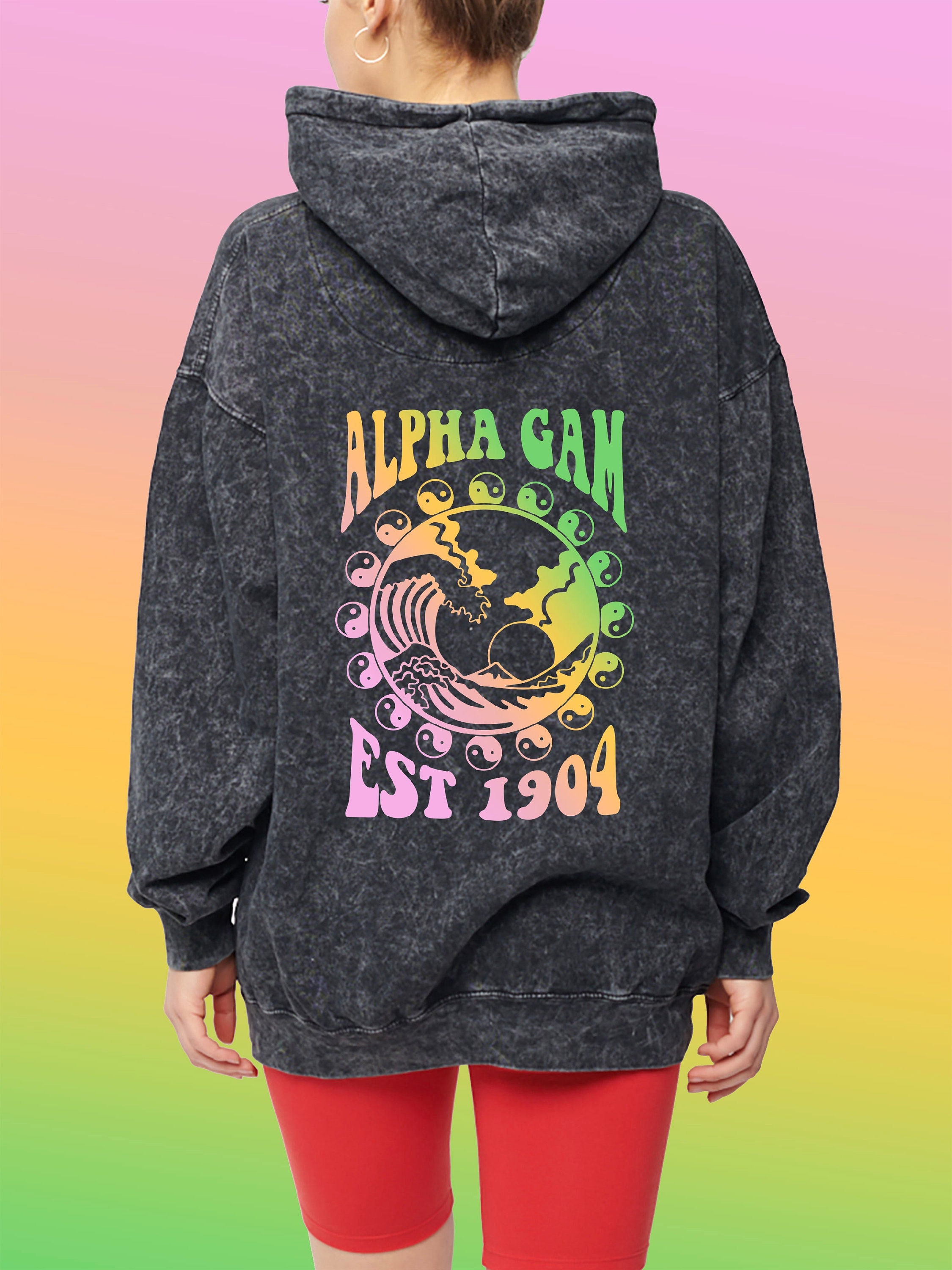 Alpha Gamma Delta Yin-yang Surf Sorority Hoodie Mineral Wash - Etsy