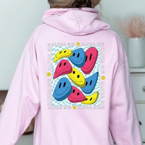 Alpha Sigma Alpha Trippy Smiley Cute Trendy Alpha Sig Sorority Hoodie / Sweatshirt - Disponible en menthe lavande et rose clair