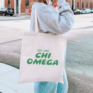 Chi Omega Bubble Text Trendy Tote Bag | Chi O College Sorority Beach Bag | Big Little Gift