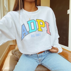 Alpha Delta Pi Crewneck Sweatshirt | Varsity Trendy ADPi Sorority Crewneck | Big Little Greek Life Gift | Comfy Sweatshirt