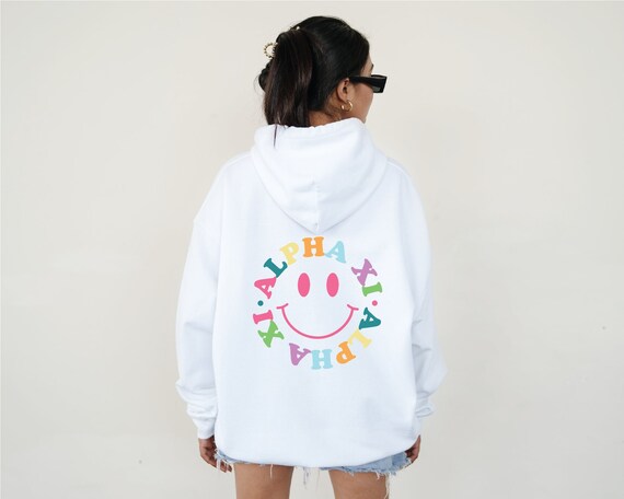 Alpha Xi Delta Sorority Hoodie Niedlicher Smiley Groovy Bunter Hoodie Kreis Text Weiches MadHappy Sweatshirt Trendiges Alpha Xi Geschenk Etsy