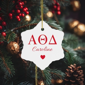 Alpha Xi Delta Customizable Trendy Red Letter Ornament Gift | Alpha Xi Holiday Christmas Gift | Sorority Ornament | Your Name