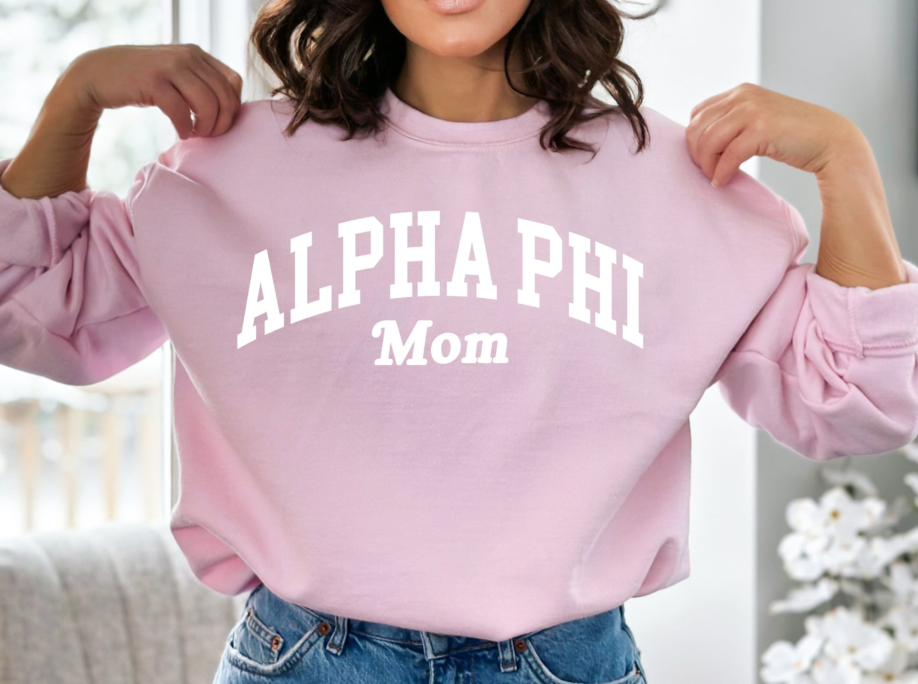 Alpha Phi Mom Crewneck Sweatshirt Varsity Trendy Aphi Sorority Crewneck Mom Greek Life Gift Comfy Sweatshirt Etsy UK