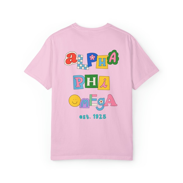 Alpha Phi Omega APHIO  Fun Doodle Scrapbook T-Shirt | Trendy College Greek Custom Oversized Shirt | Big Little Sorority T Shirt