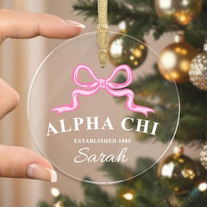 Alpha Chi Omega Sorority Clear Ribbon Acrylic Ornament | AXO Customizable Christmas Gift | Custom Name Ornament