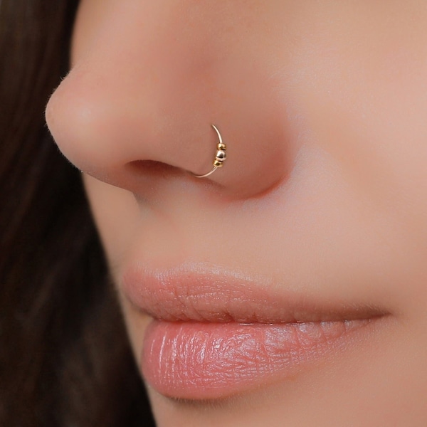 Fake Nose Piercing 14K Gold-Filled Hoop - 24G Hypoallergenic Non Piercing Nose Cuff - 7mm Diameter 0.2 Inches - Fake Body Jewelry Handmade