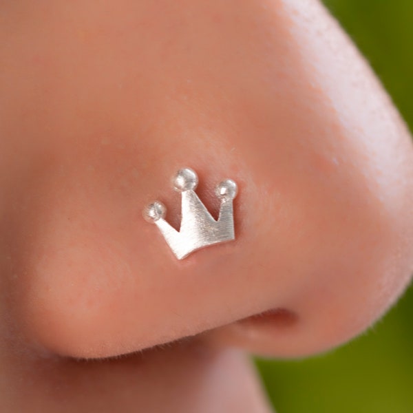 Silver Crown Nose Stud - 22G Crown Nose Piercing Stud For Women - 925 Sterling Silver