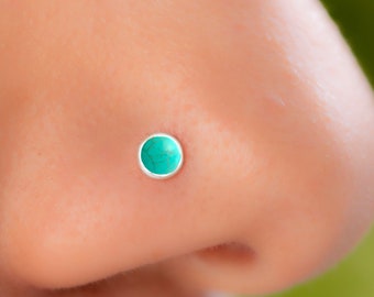 Turquoise Nose Stud 22 Gauge - L Shape 925 Sterling Silver Nose Piercing Stud Jewelry For Women