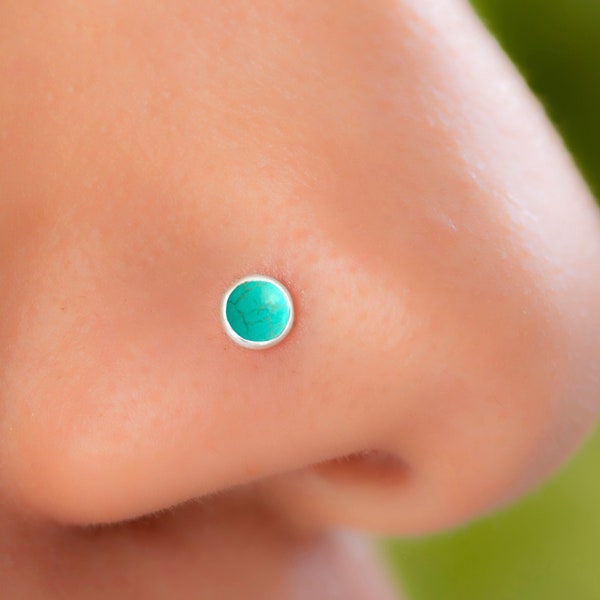 Turquoise Nose Stud 22 Gauge - L Shape 925 Sterling Silver Nose Piercing Stud Jewelry For Women