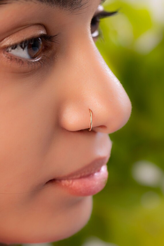 Shop 14K Solid Gold Plain Nose Hoop Ring – Anygolds