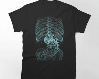 Camiseta de rayos X alienígenas, camiseta divertida de radiografía alienígena, camiseta de esqueleto alienígena, camiseta gráfica de humor de ciencia ficción, regalo para nerds