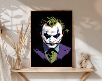 Poster portrait de clown sombre art mural de clown méchant impression de personnage de style bande dessinée