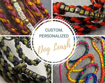 Custom, Personalized, Braided Paracord Dog Leash with your Dog's Name