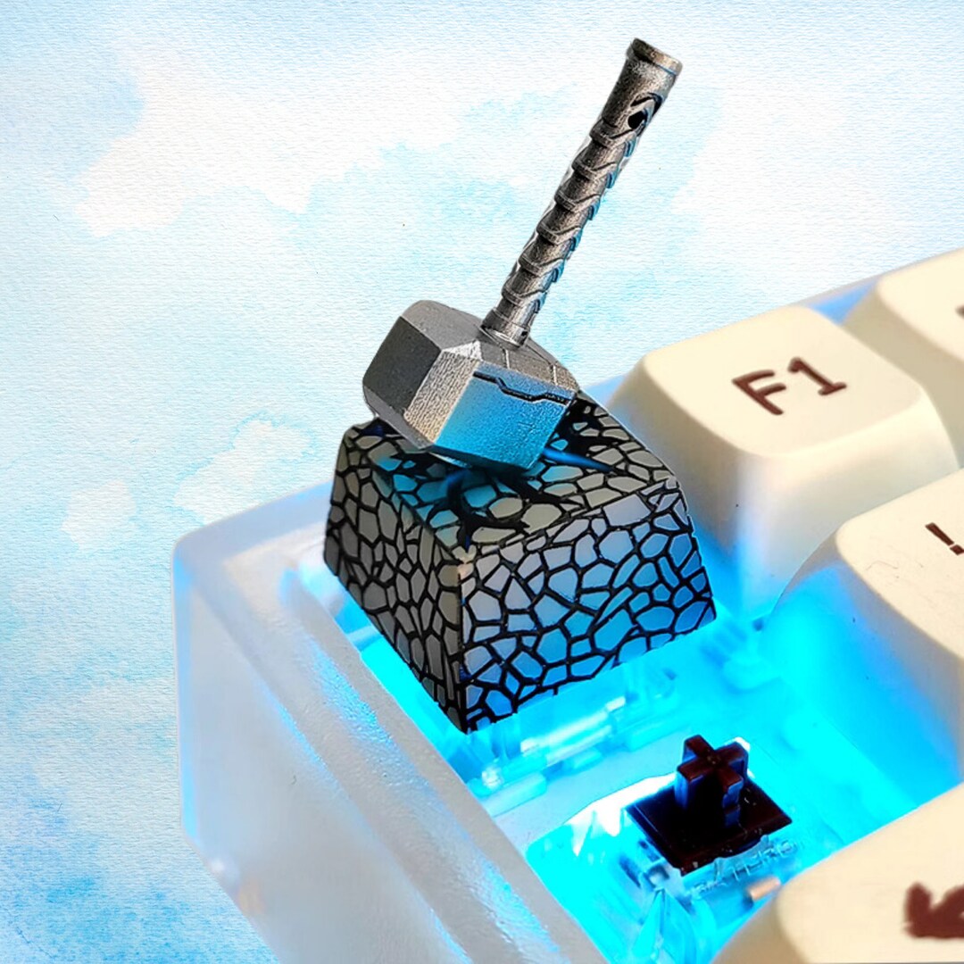 Resin Thor's Crossaxis Hammer Keycap 3D Translucent Keycap for