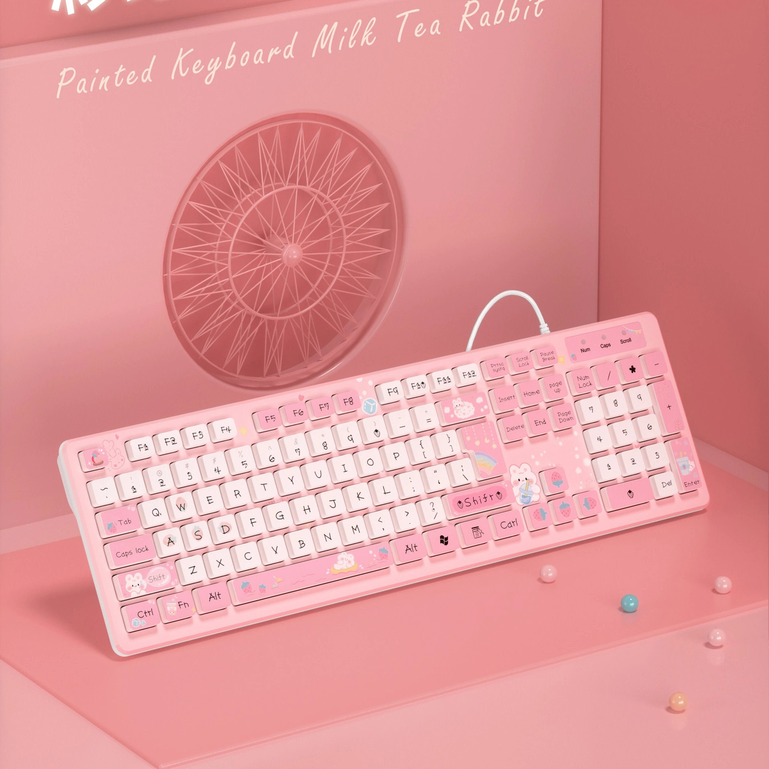 Kawaii Rabbit Claviers filaires Rose Clavier sans fil Accessoires de jeu  Cartoon Mute Clavier Ordinateur portable pour fille