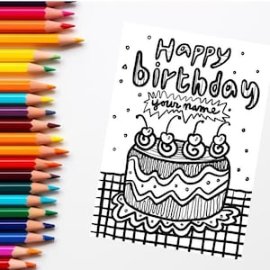 Gelukkige verjaardag kleurkaart digitaal | Kleurenwenskaart voor kinderen | Gepersonaliseerd met de door jou gekozen naam | Snelle download