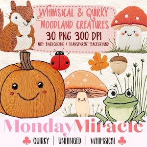 Faux Stickerei Pilze Clipart, schrullige Retro Herbst digitale Aufkleber, Stickerei sofort heruntergeladen, digitale kunstvolle Kürbis Saison PNG