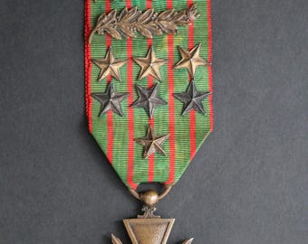Authentic WWI French Croix de Guerre 1914-1918 - 10 Citations Gallantry Medal - 3 Palms & 7 Stars - Elite Heroism - Military Investment