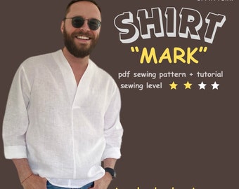 Men's Shirt sewing Pattern, sizes S, M and L. Minimalist boho shirt digital pattern