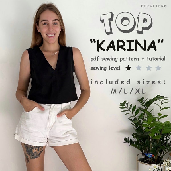 V-neck tank top sewing pattern sizes M, L and XL, Digital Loungewear Sewing Pattern with easy tutorial.