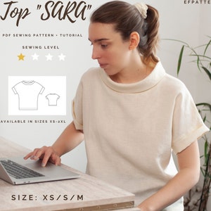 Sara Cowl Neck Top sewing pattern, Sizes XS, S and M, Digital Pattern