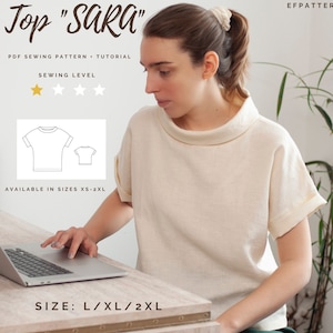 SARA Top with Collar - Sewing Pattern instant PDF download - Sizes L, XL and 2XL, Digital Pattern