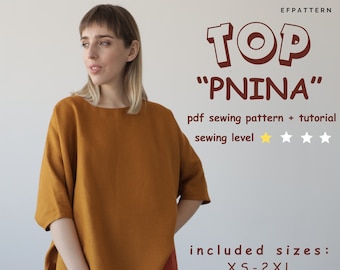 Oversized top sewing pattern, Pnina Kimono top PDF pattern, digital pattern.